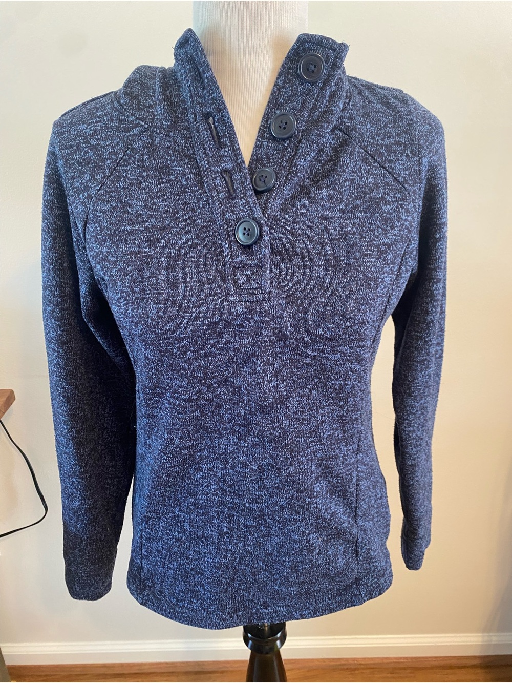 Columbia Women's Darling Days Fleece Pullover Hoodie Cowl Button Neck Blue